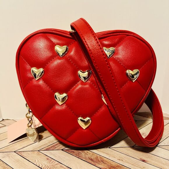 Juicy Couture Red Valentine's Mini Crossbody Purse Gold Studded Hearts Bag Charm